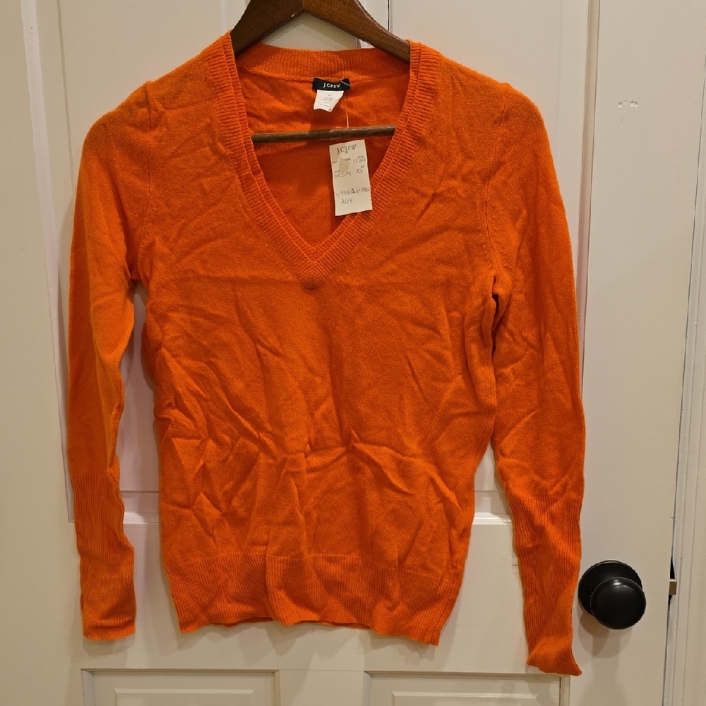J. Crew Vibrant Orange V-Neck Sweater